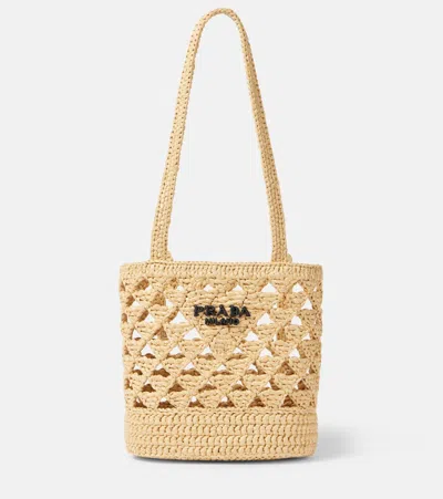 Prada Structured Open Weave Tote Bag In Beige