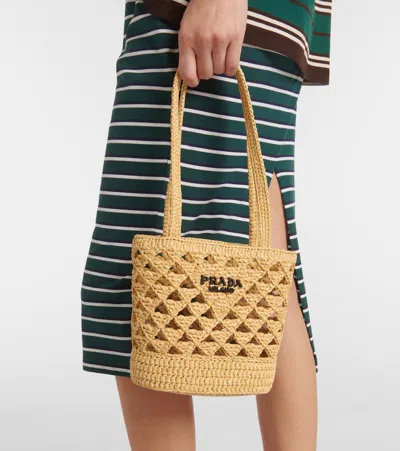 Prada Structured Open Weave Tote Bag In Beige