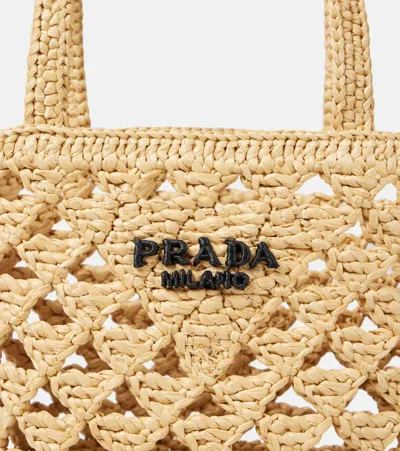 Prada Structured Open Weave Tote Bag In Beige