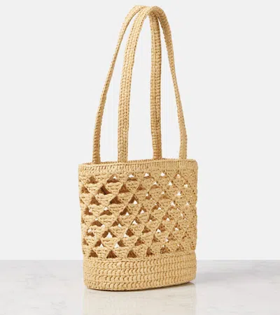 Prada Structured Open Weave Tote Bag In Beige