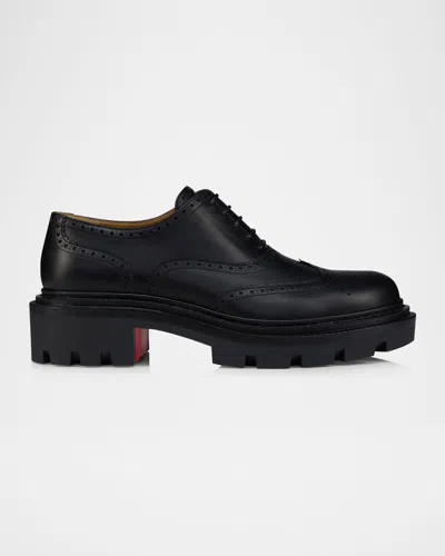 Christian Louboutin Men's College Wingtip Brogue Leather Derby Shoes In Black
