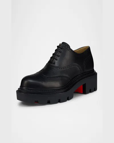 Christian Louboutin Men's College Wingtip Brogue Leather Derby Shoes In Black