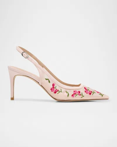 Stuart Weitzman Stuart Power Embroidered Mesh Stiletto Pumps In Rosewater Multi/rose