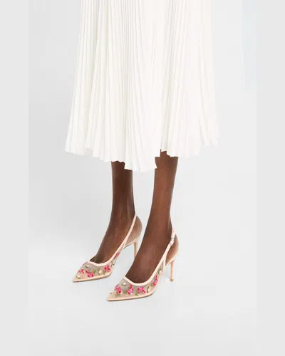 Stuart Weitzman Stuart Power Embroidered Mesh Stiletto Pumps In Rosewater Multi/rose