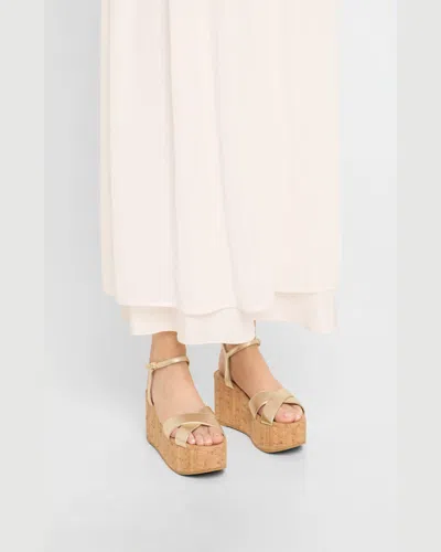 Stuart Weitzman Dayna Ankle Strap Platform Wedge Sandal In Light Gold