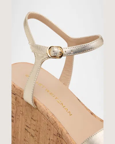 Stuart Weitzman Dayna Ankle Strap Platform Wedge Sandal In Light Gold