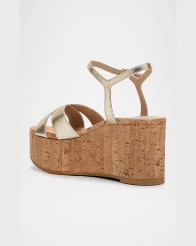 Stuart Weitzman Dayna Ankle Strap Platform Wedge Sandal In Light Gold