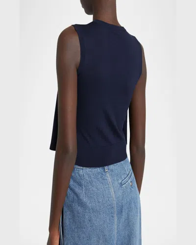 Loewe Double-layer Anagram Sleeveless Wool Sweater In Dark Navy Blue