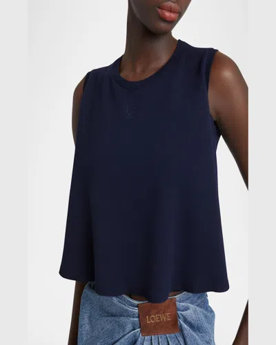 Loewe Double-layer Anagram Sleeveless Wool Sweater In Dark Navy Blue