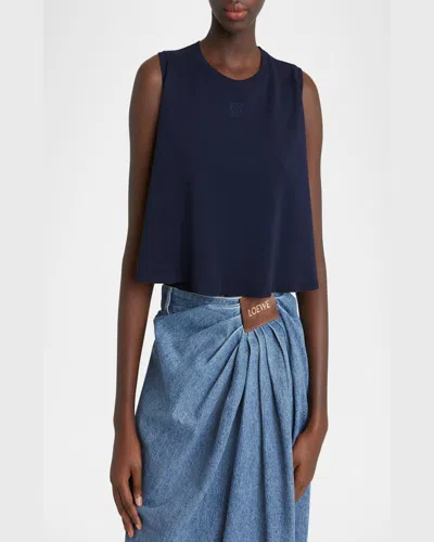 Loewe Double-layer Anagram Sleeveless Wool Sweater In Dark Navy Blue