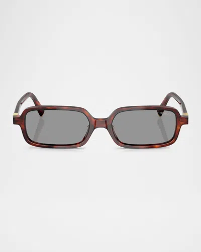 Miu Miu Logo Acetate Rectangle Sunglasses In Brown