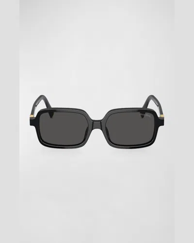 Miu Miu Logo Acetate Rectangle Sunglasses In Brown