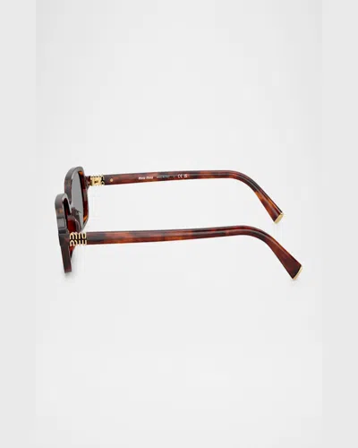Miu Miu Logo Acetate Rectangle Sunglasses In Brown