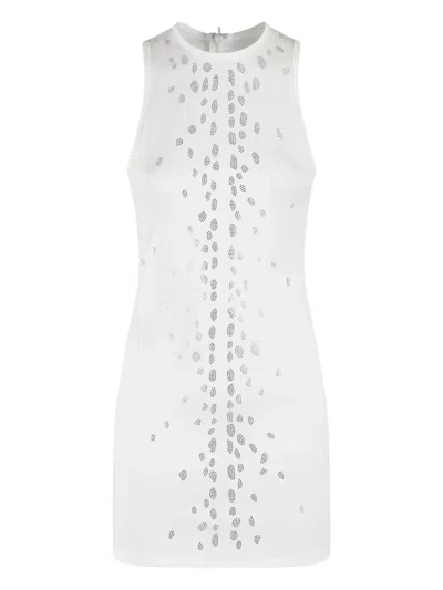David Koma Speckled Rhinestone Embr Mini Jersey In White