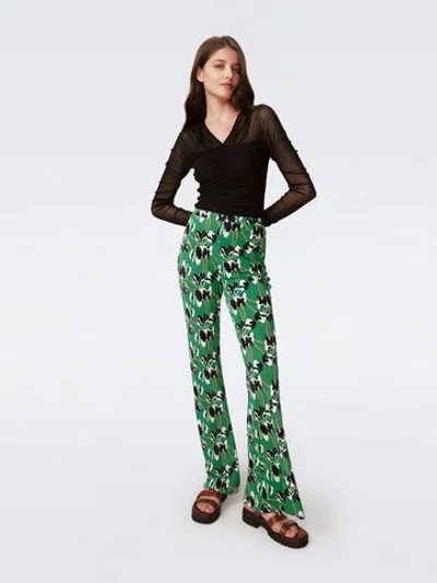 Diane Von Furstenberg Brooklyn Printed Flared Pants In Huge Improv Iris Green