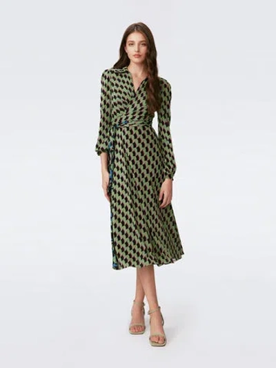 Diane Von Furstenberg Phoenix Reversible Mesh Wrap Dress In Final Act Floral Multi And Bird Weave Green