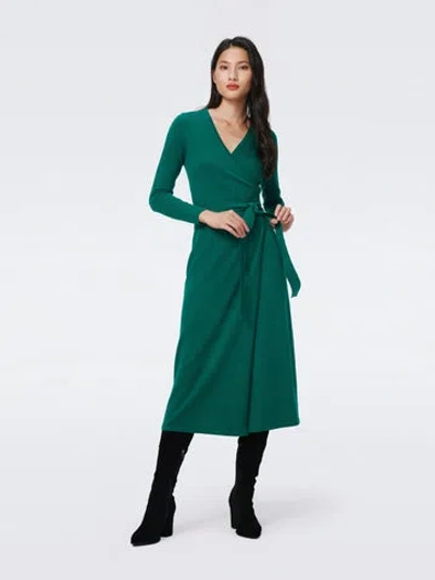 Diane Von Furstenberg Astrid Wool And Cashmere-blend Midi Wrap Dress In Cilantro