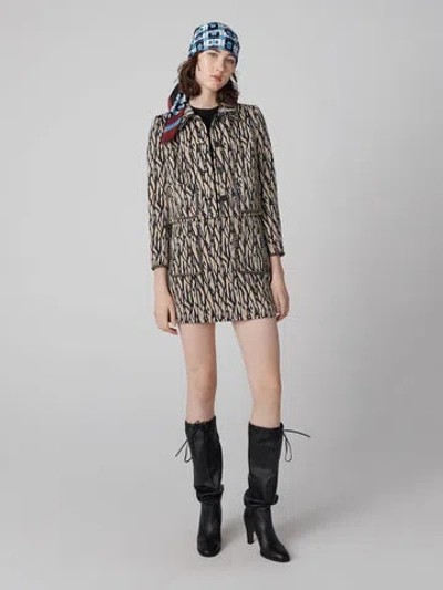 Diane Von Furstenberg Annalise Jacket In Tiny Shadow Twigs Warm Sand