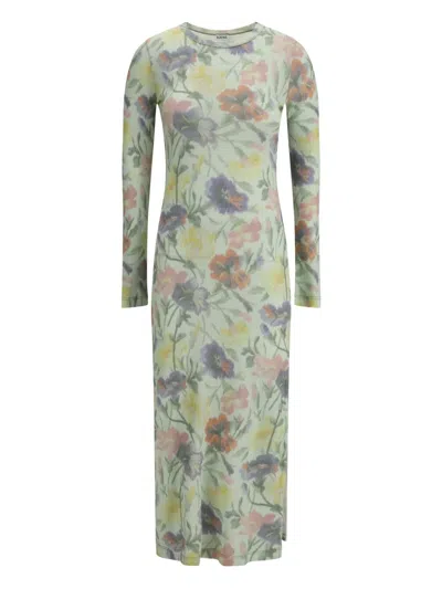 Loewe Ribbed Floral-print Silk-blend Midi Dress In Green
