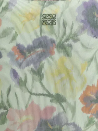 Loewe Ribbed Floral-print Silk-blend Midi Dress In Green