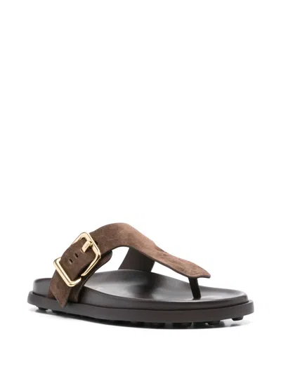 Tod's Brown Suede Thong Slippers