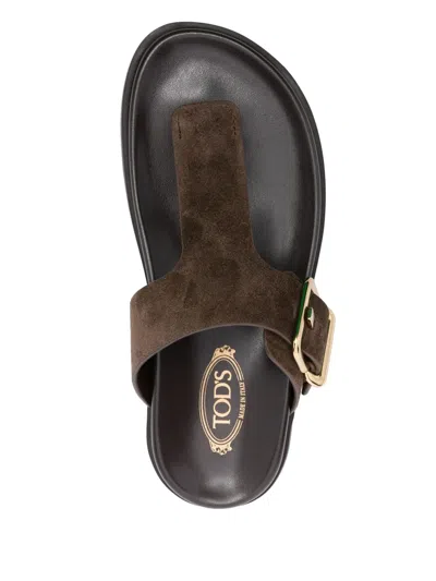 Tod's Brown Suede Thong Slippers