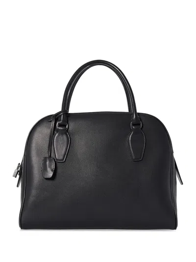 The Row India Medium Leather Tote Bag In Black