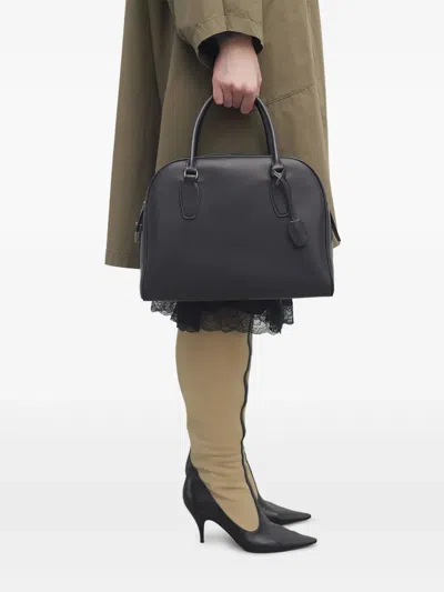 The Row India Medium Leather Tote Bag In Black