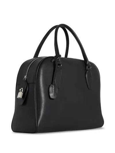The Row India Medium Leather Tote Bag In Black