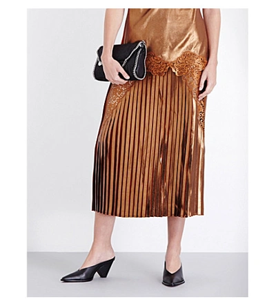 Shop Stella Mccartney Pleated Lace And Georgette Skirt In Copper