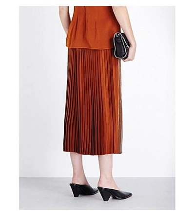 Shop Stella Mccartney Pleated Lace And Georgette Skirt In Copper