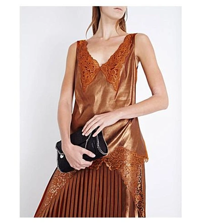 Shop Stella Mccartney Pleated Lace And Georgette Skirt In Copper