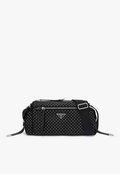 Prada Black Re-nylon Bag With Studs In Black