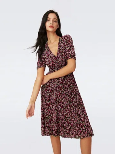 Diane Von Furstenberg Koren Reversible Mesh Dress In Bird Weave Green And Leopard Soiree