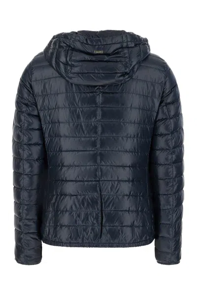 Herno Blue Down Jacket With Drawstring Hood And Logo Plaque On The Rear In Blue