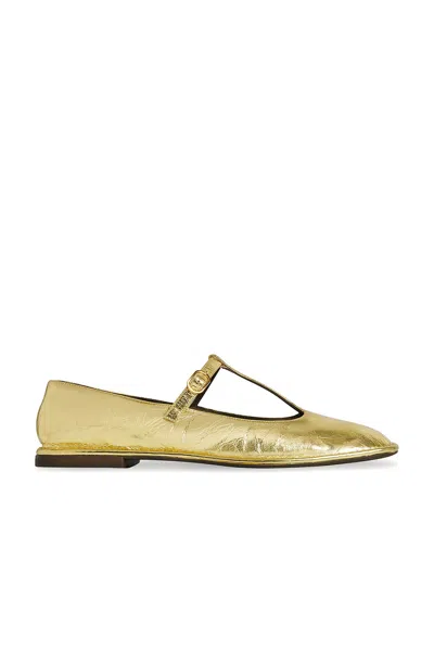 The Row Metallic T-strap Ballerina Flats In Gold