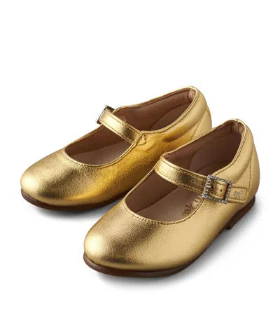 Miki House Leather Mary Janes In Gold
