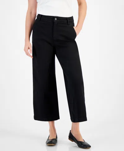 Style & Co Petite Mid-rise Wide-leg Cargo Pants, Exclusively At Macy's In Deep Black