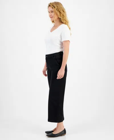 Style & Co Petite Mid-rise Wide-leg Cargo Pants, Exclusively At Macy's In Deep Black