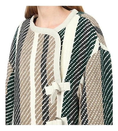 Shop See By Chloé Oversized Striped-knit Coat In Green