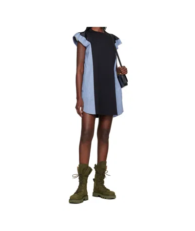 Sacai Women's Poplin Cotton Jersey Dress In Black