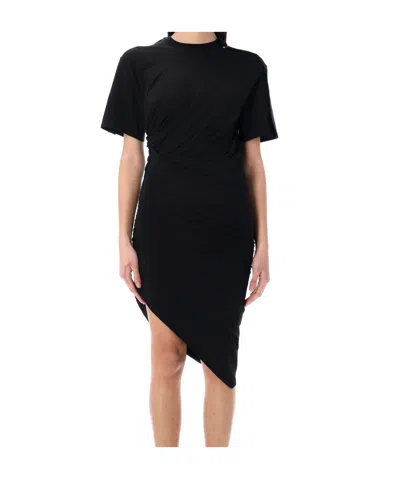 Mugler Draped Cotton Blend Jersey Mini Dress In Black