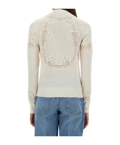 Dolce & Gabbana Cashmere And Silk Cardigan With Lace Inlay In White