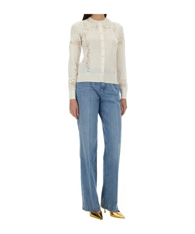 Dolce & Gabbana Cashmere And Silk Cardigan With Lace Inlay In White