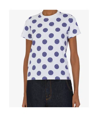 Moschino Dotted Short Sleeve Crew Neck Tops In White