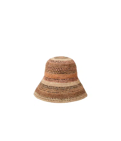 Chloé Sunset Embroidered Striped Raffia Hat In 2ya Multi Beige 1