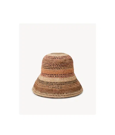 Chloé Sunset Embroidered Striped Raffia Hat In 2ya Multi Beige 1