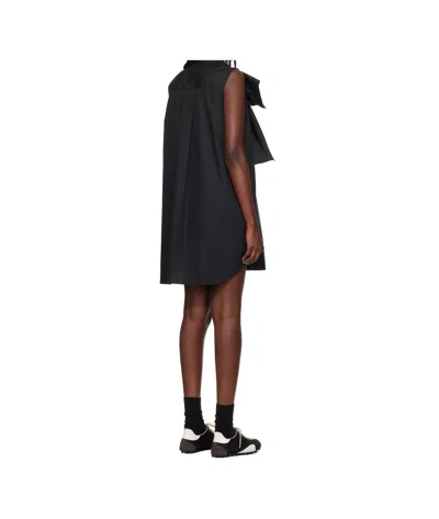 Sacai Poplin Dress With Cap Sleeves And Ruffled Detail In Black
