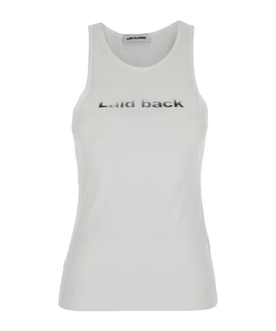 Low Classic 'laid Back' White Sleeveless Top With Round Neck And Print On The Front In White