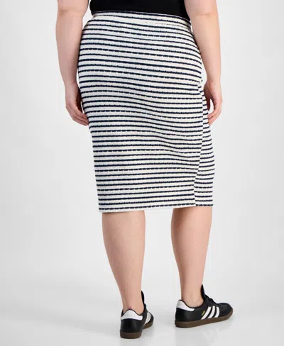 Derek Heart Trendy Plus Size Striped Midi Pencil Skirt In Egret,navy